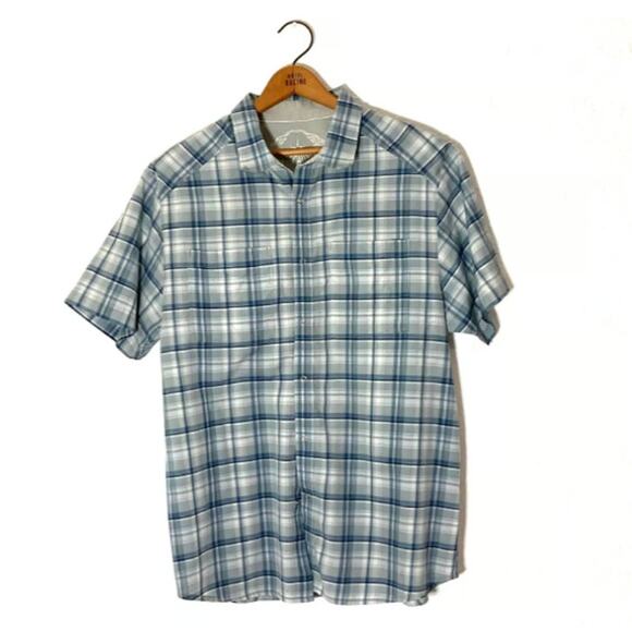 PrAna Men's Blue and Gray Plaid Button Up Shirt - Large - Picture 1 of 7